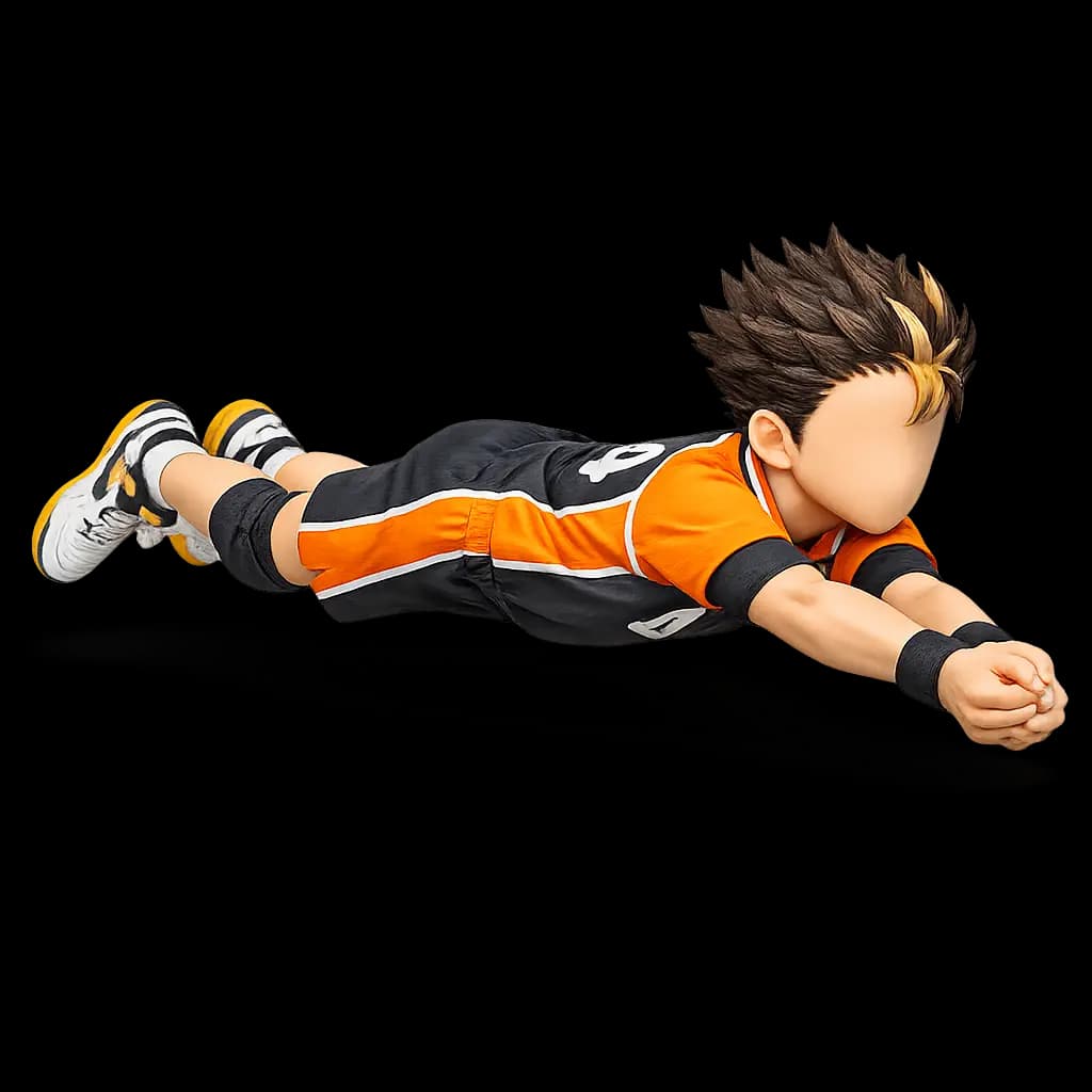 Volleyball player diving to dig a hard-driven spike